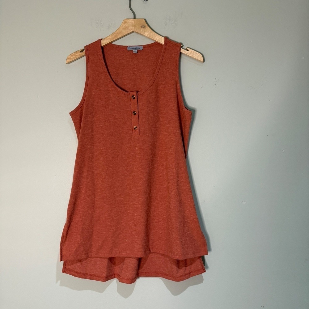 White Birch Tank Top Henley Sleeveless Casual Tunic Top Orange Small